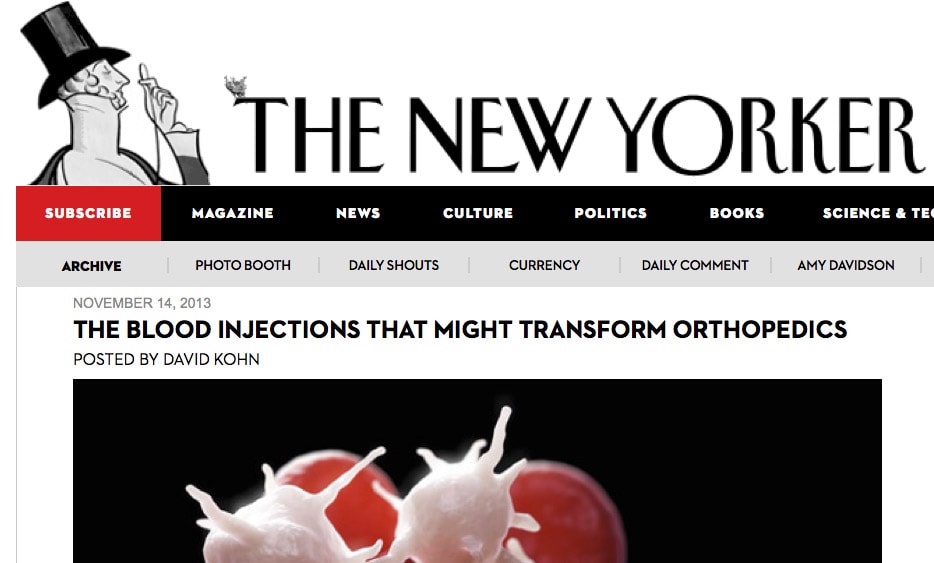 An Excellent New Yorker Article on PRP for Sports-Related Injuries