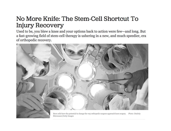 No More Knife – An Outside Online Article on Stem Cell Procedures and Regenexx